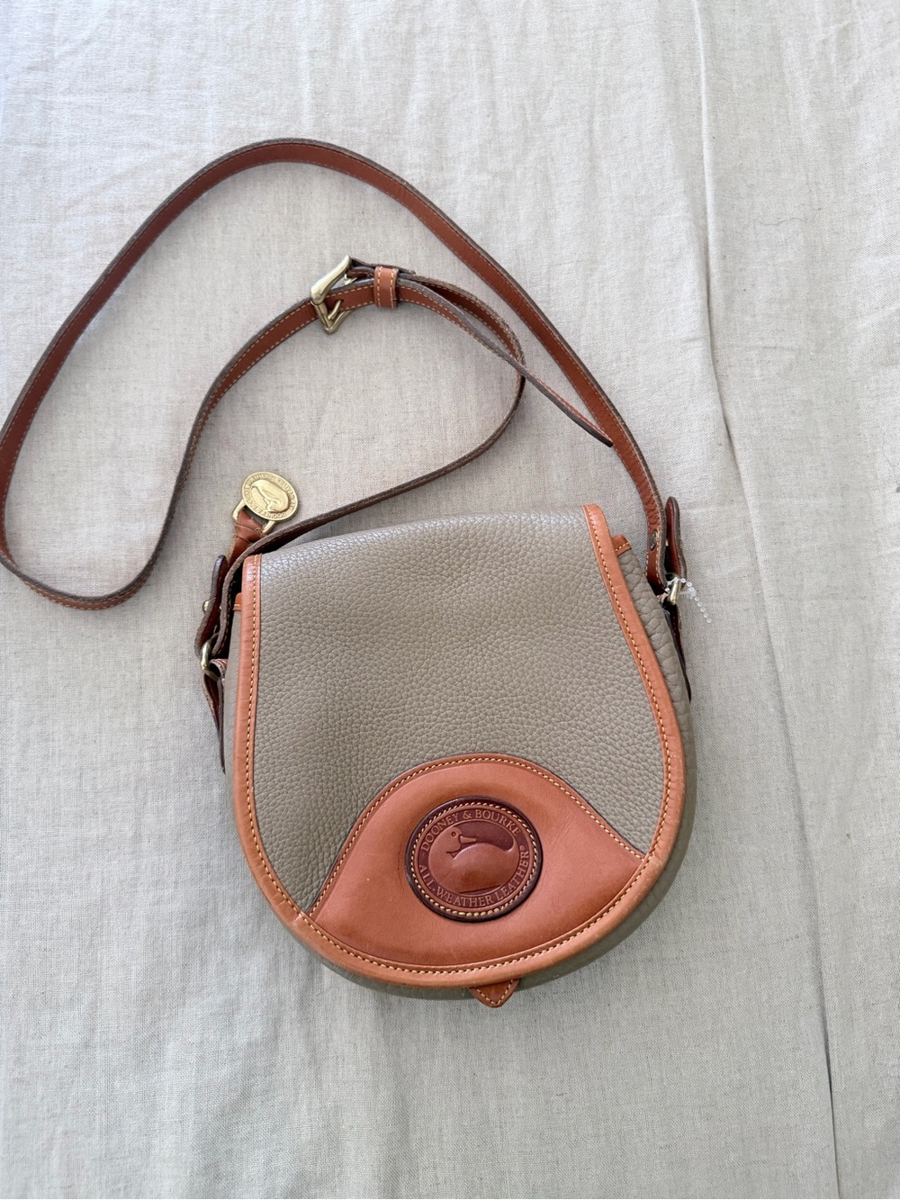 Dooney & Bourke Taupe Pebbled Leather Crossbody with Tan Trim